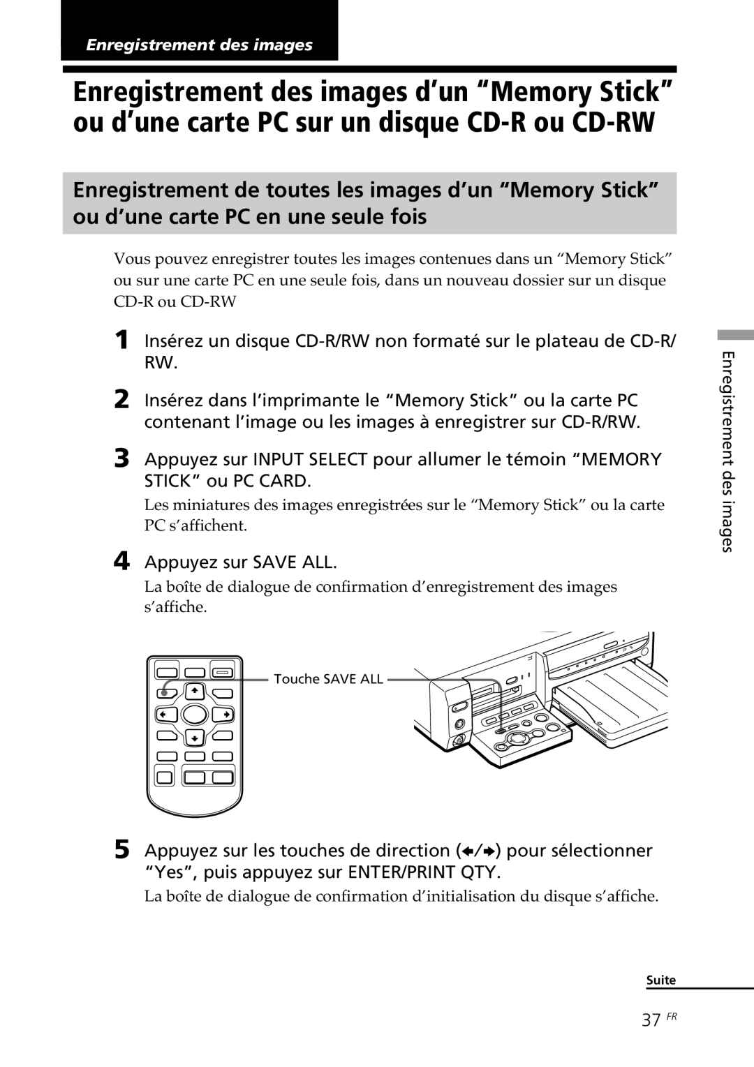 Sony DPP-SV88 operating instructions Appuyez sur Save ALL, 37 FR 