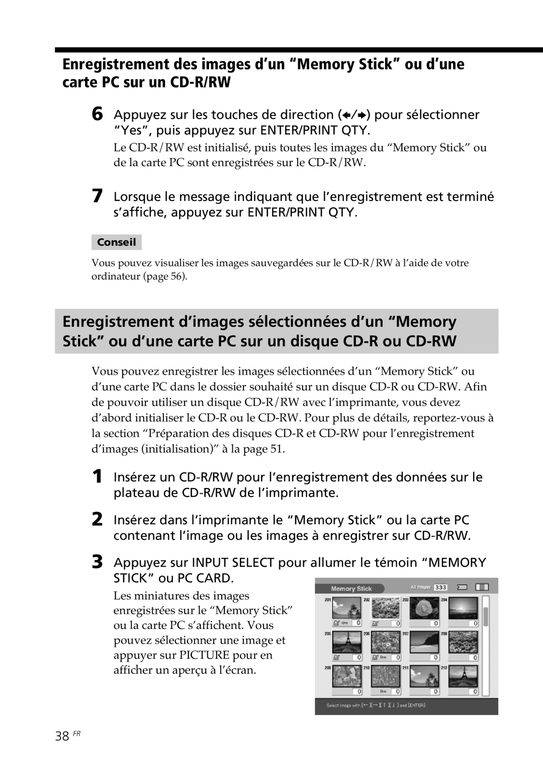 Sony DPP-SV88 operating instructions 38 FR, Conseil 