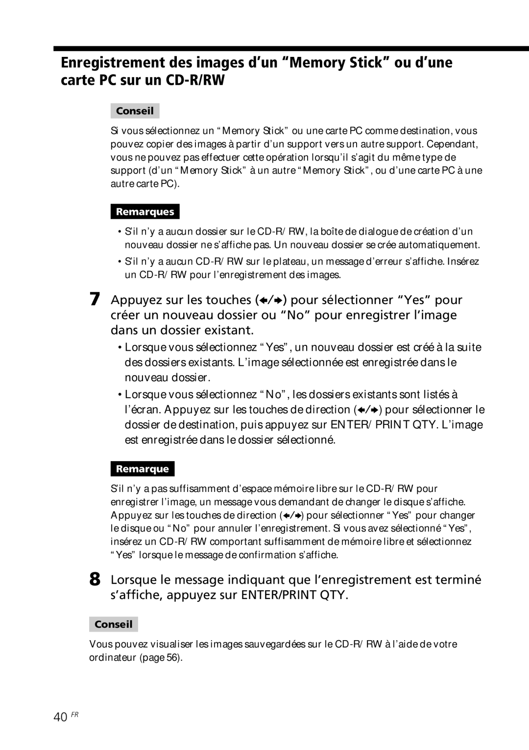 Sony DPP-SV88 operating instructions 40 FR 