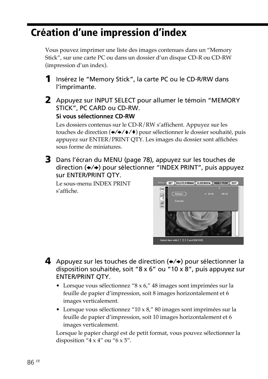 Sony DPP-SV88 operating instructions 86 FR 