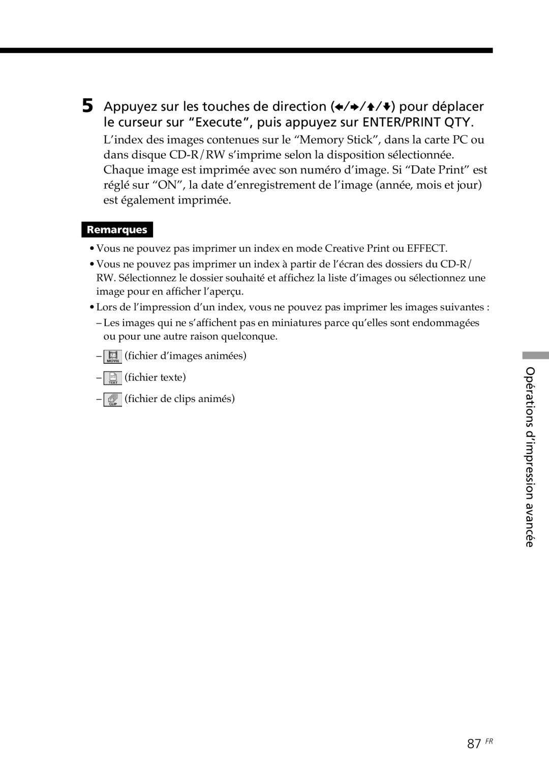 Sony DPP-SV88 operating instructions 87 FR 