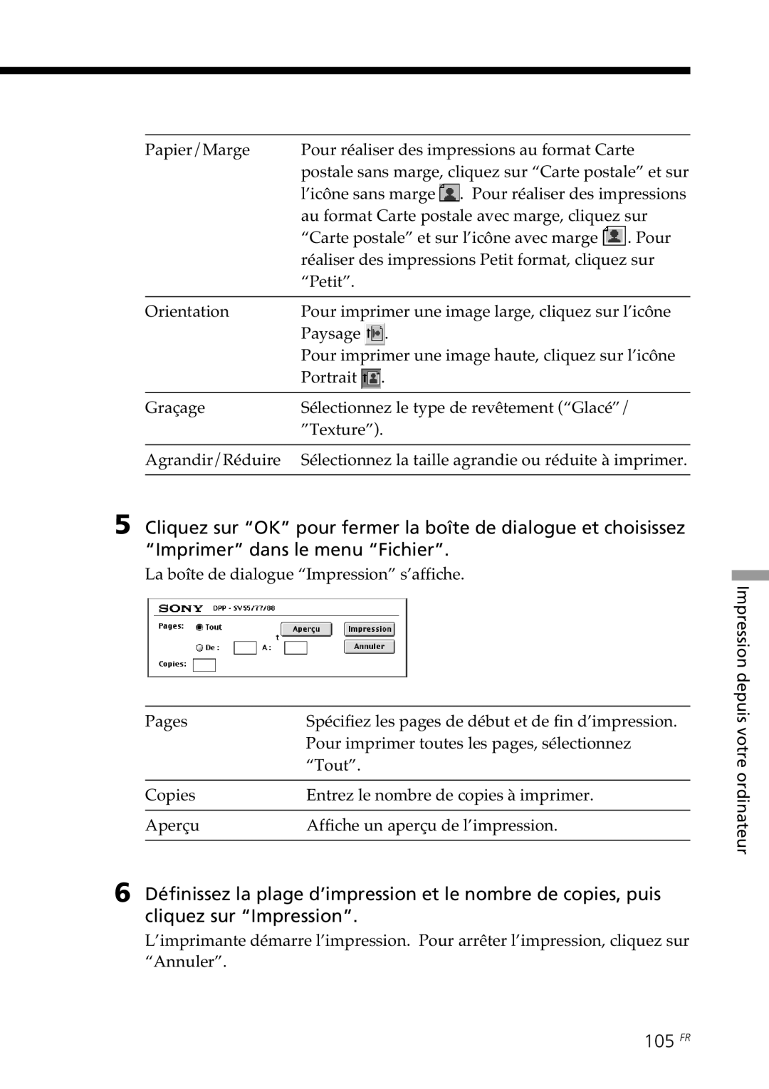 Sony DPP-SV88 operating instructions 105 FR 