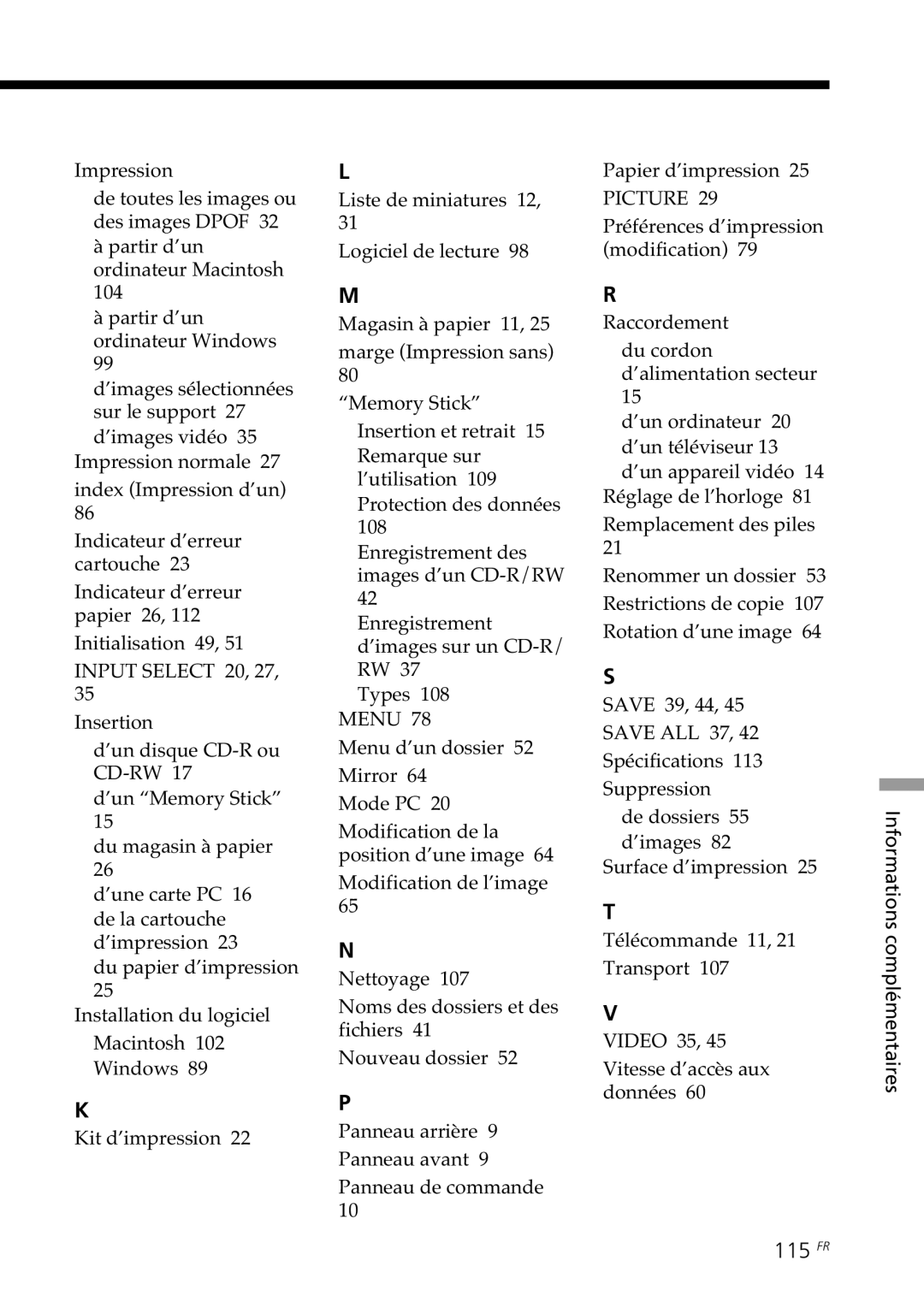 Sony DPP-SV88 operating instructions 115 FR 