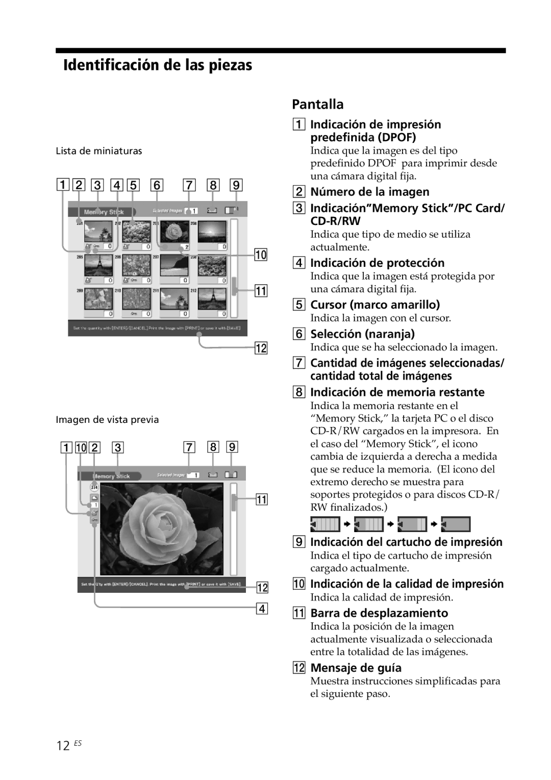 Sony DPP-SV88 operating instructions Pantalla, 12 ES 