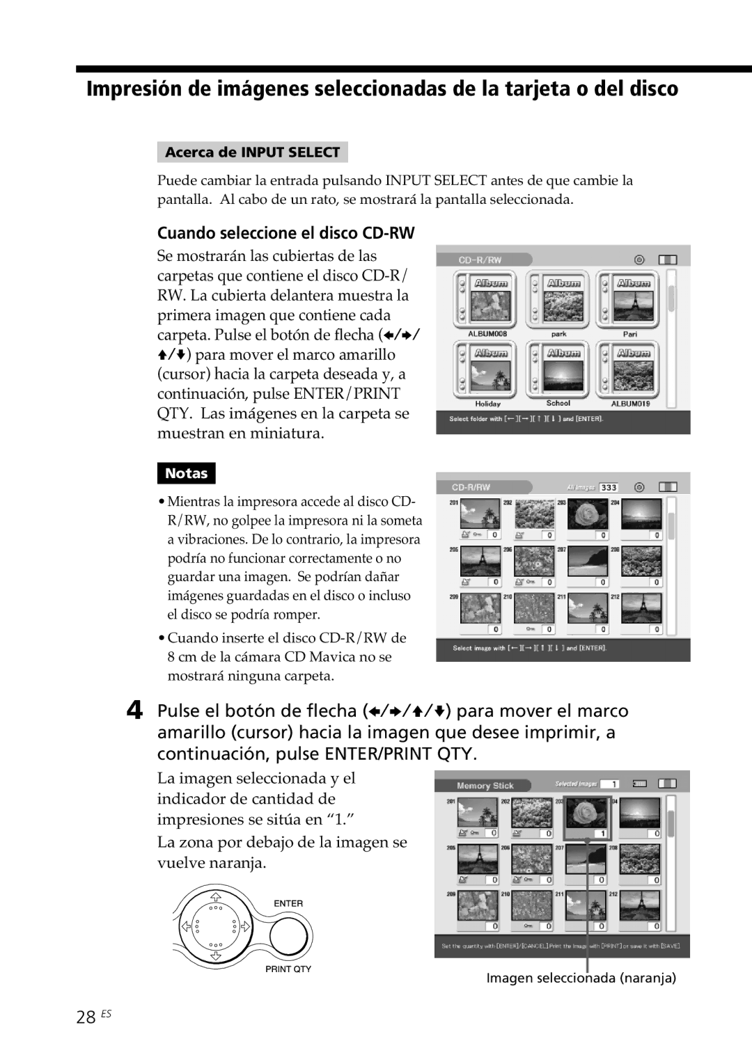 Sony DPP-SV88 operating instructions Cuando seleccione el disco CD-RW, 28 ES, Acerca de Input Select 