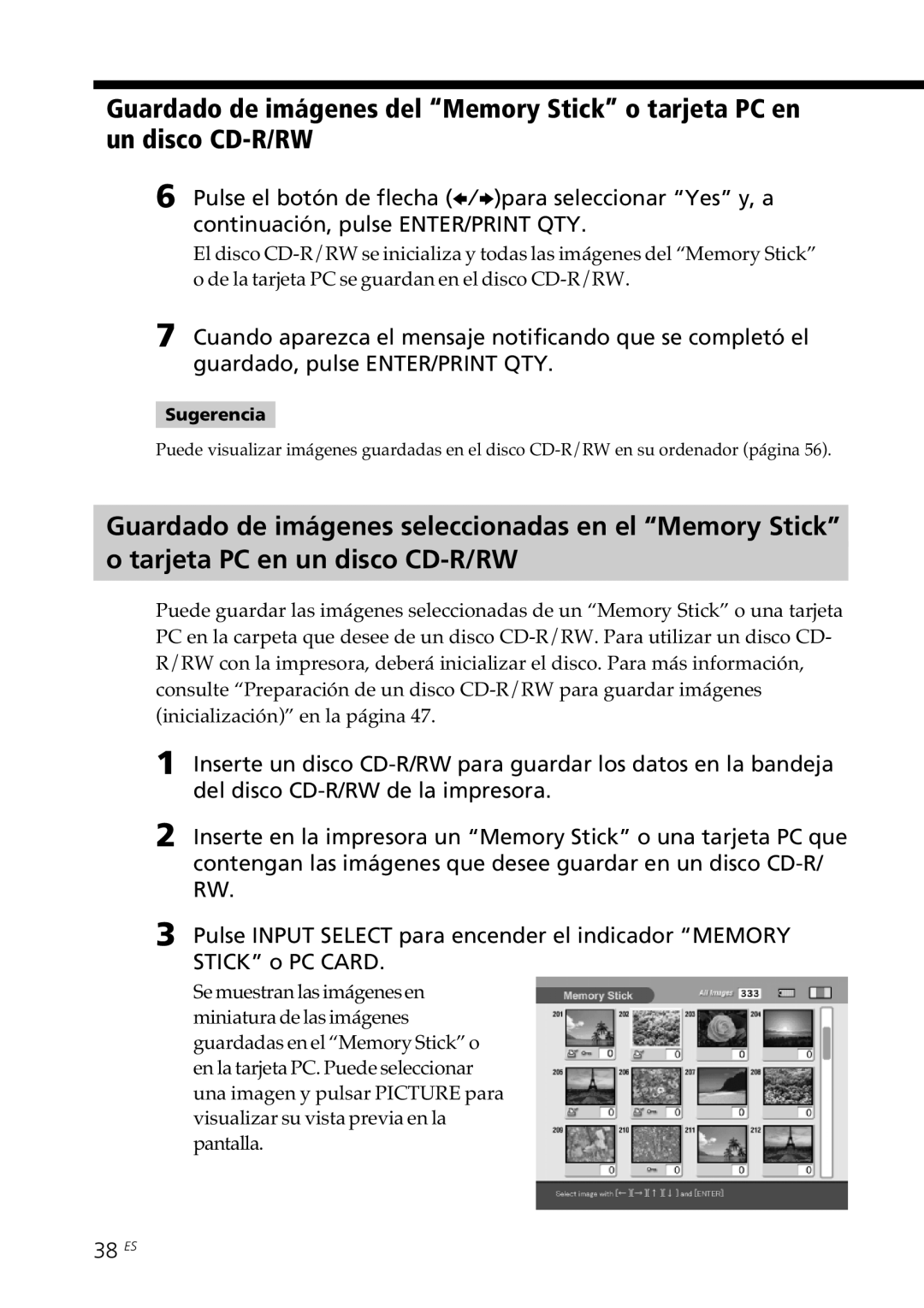 Sony DPP-SV88 operating instructions 38 ES, Sugerencia 