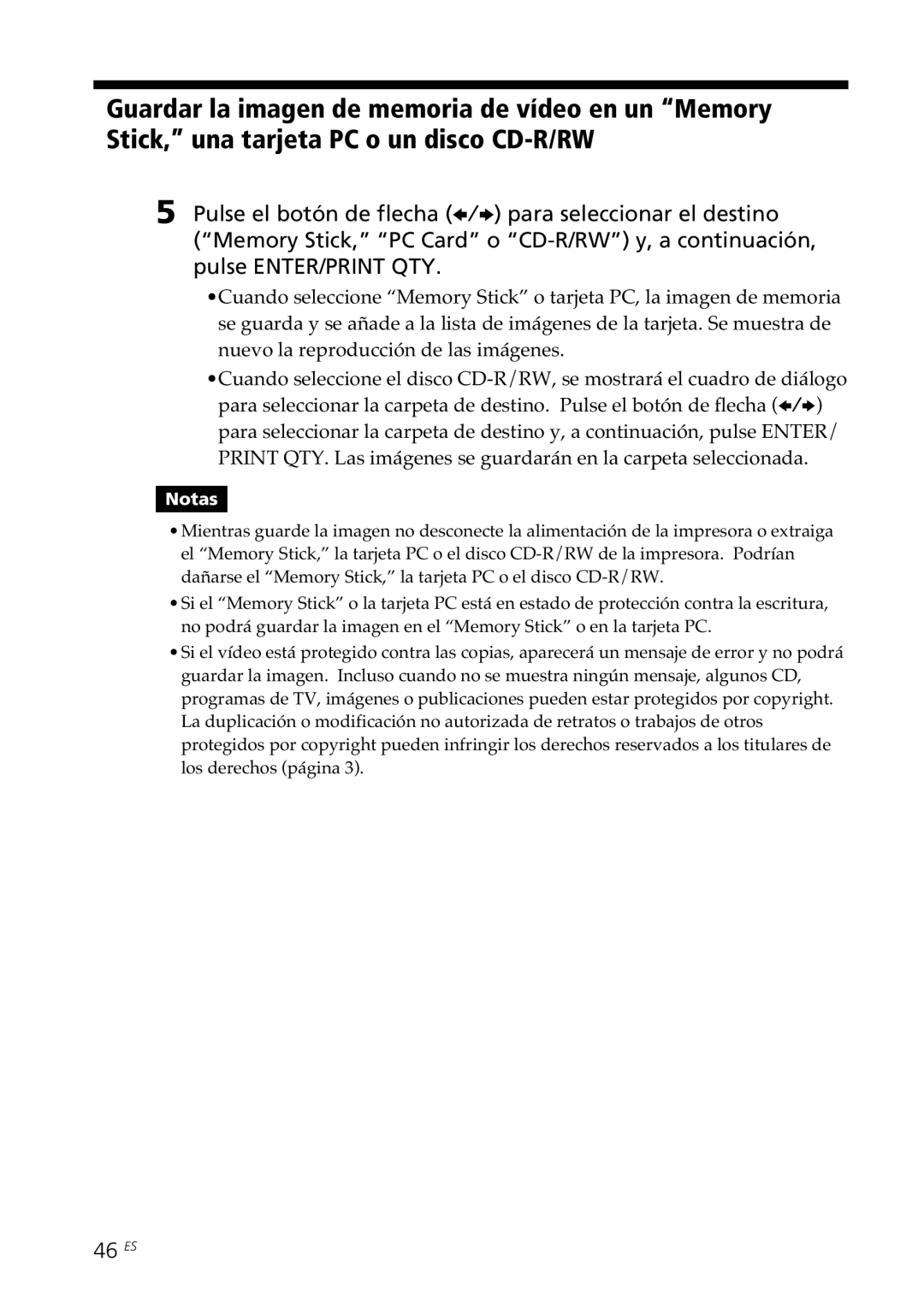 Sony DPP-SV88 operating instructions 46 ES 