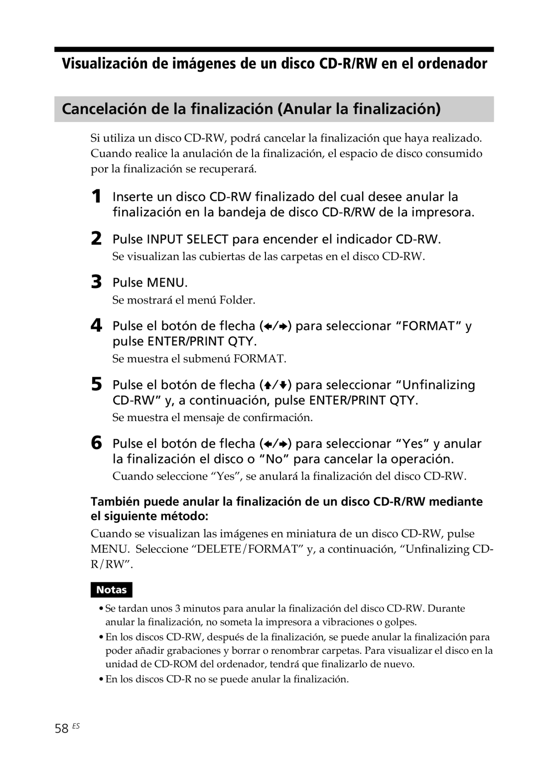 Sony DPP-SV88 operating instructions 58 ES 