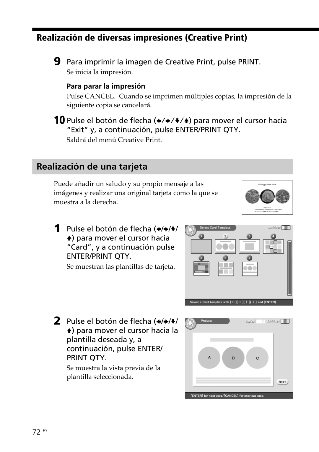 Sony DPP-SV88 Realización de una tarjeta, Para imprimir la imagen de Creative Print, pulse Print, 72 ES 