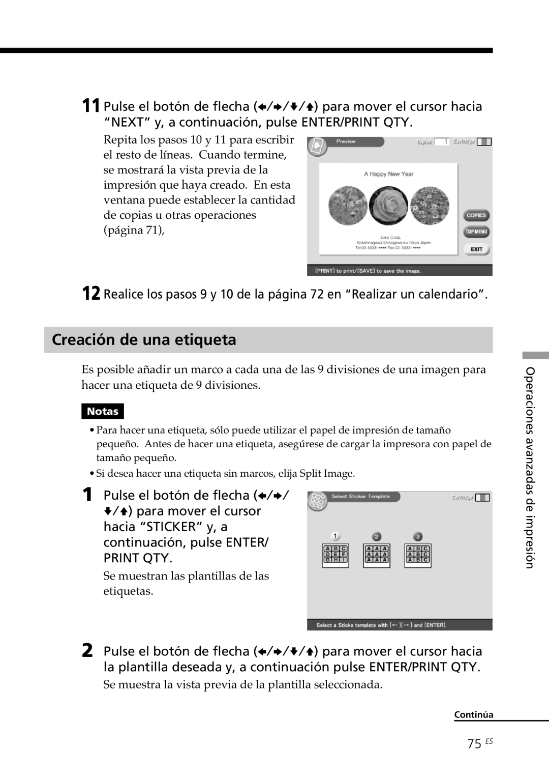 Sony DPP-SV88 operating instructions Creación de una etiqueta, 75 ES, Se muestran las plantillas de las etiquetas 