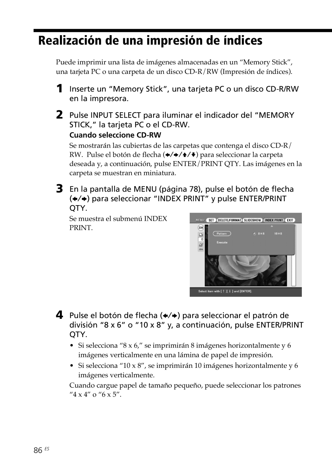 Sony DPP-SV88 operating instructions 86 ES 