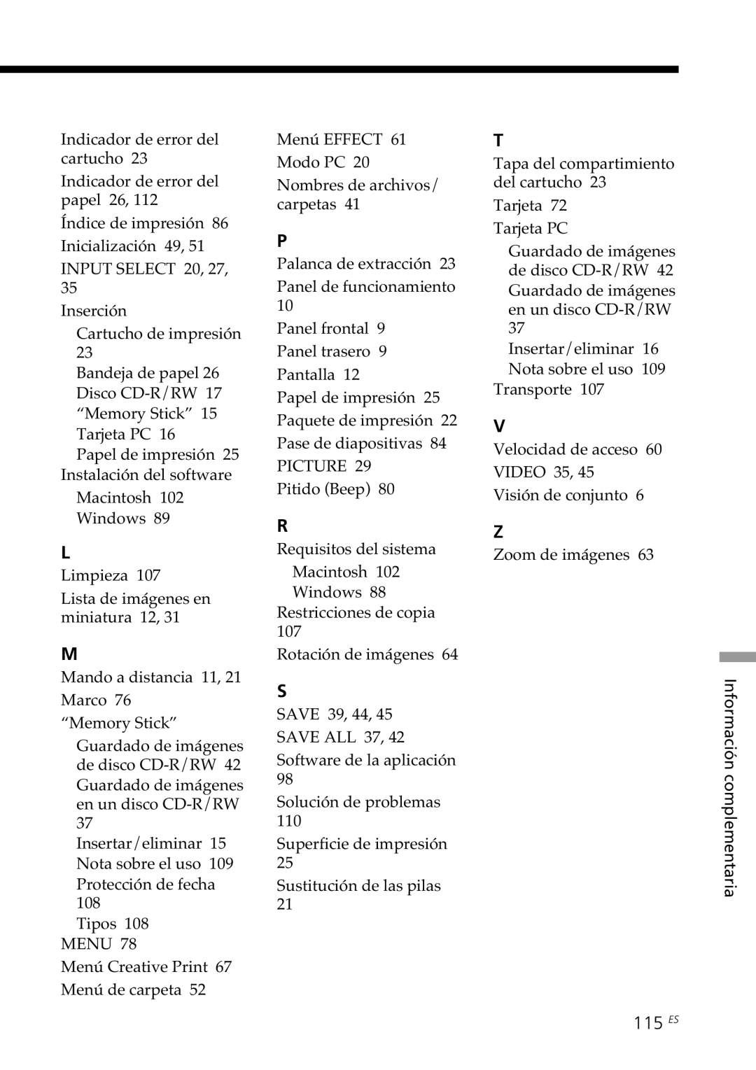 Sony DPP-SV88 operating instructions 115 ES 