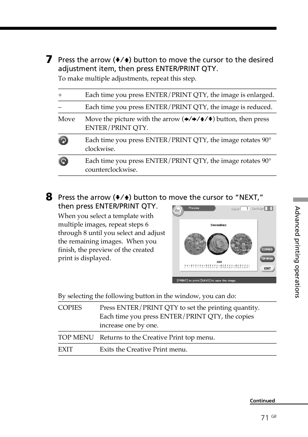 Sony DPP-SV88 operating instructions 71 GB 