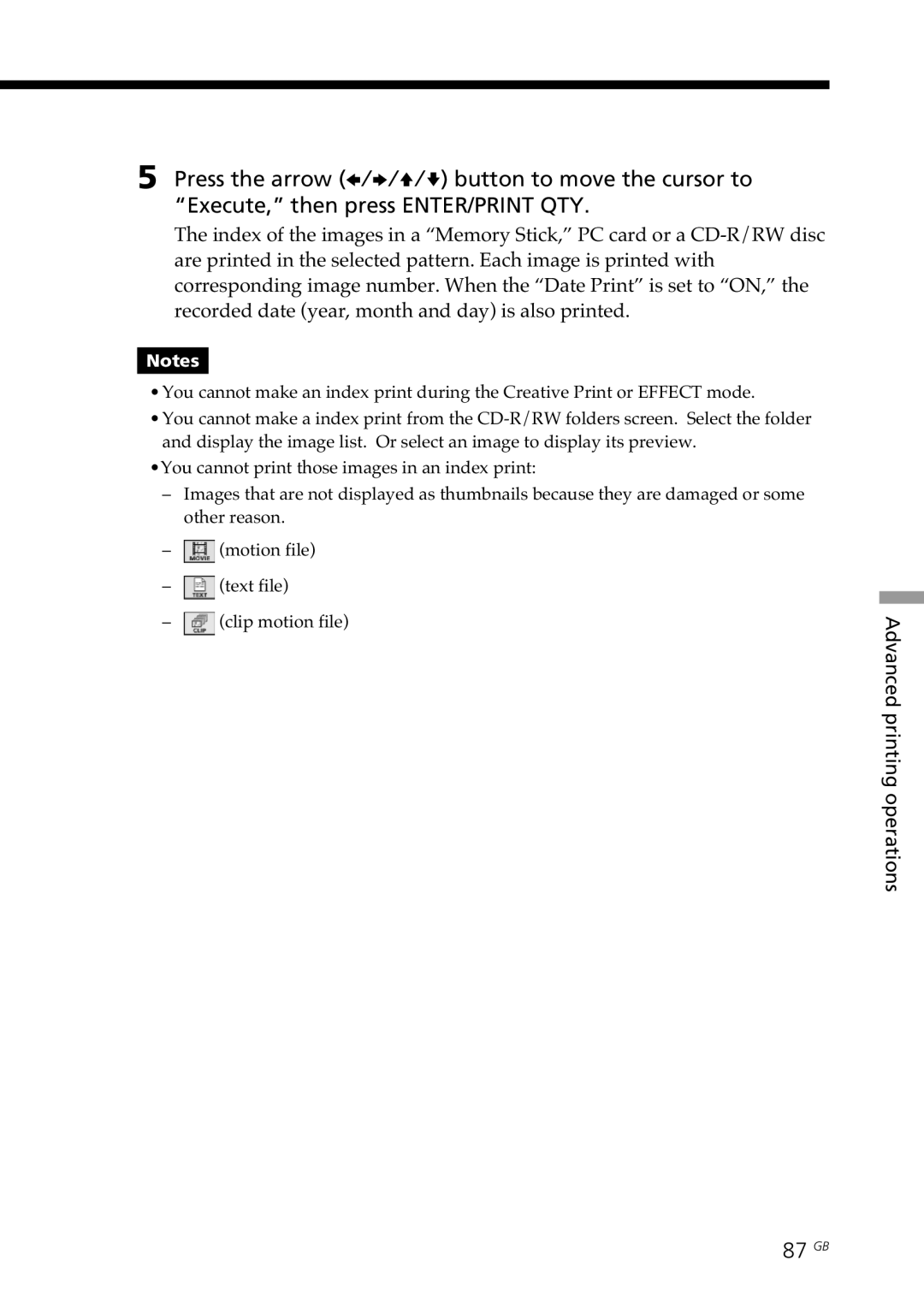 Sony DPP-SV88 operating instructions 87 GB 