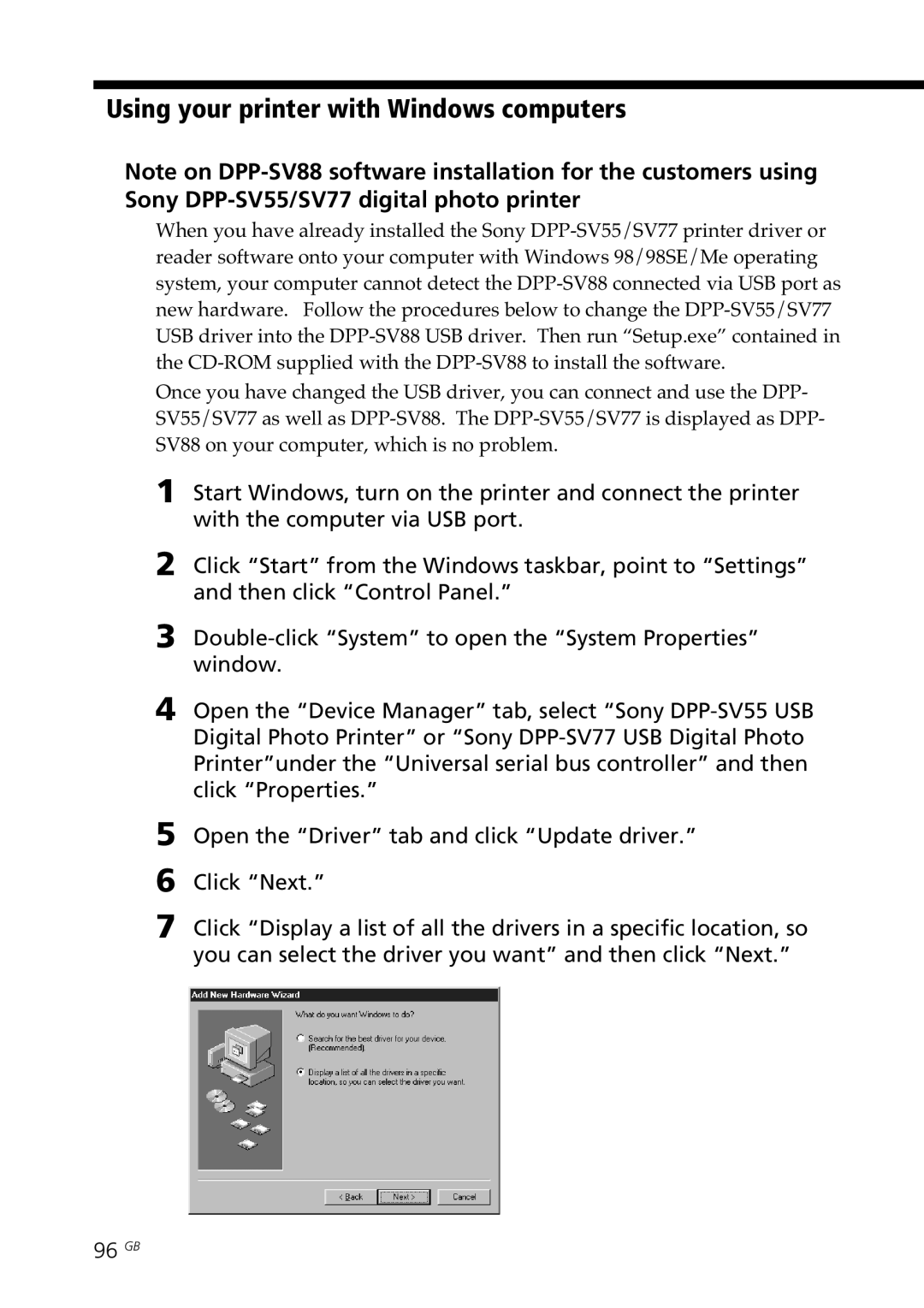 Sony DPP-SV88 operating instructions Using your printer with Windows computers 