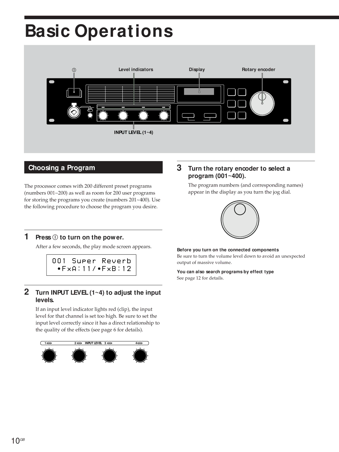 Sony DPS-V55M operating instructions Basic Operations, Choosing a Program, S u p e r V e r b A 1 B 1 