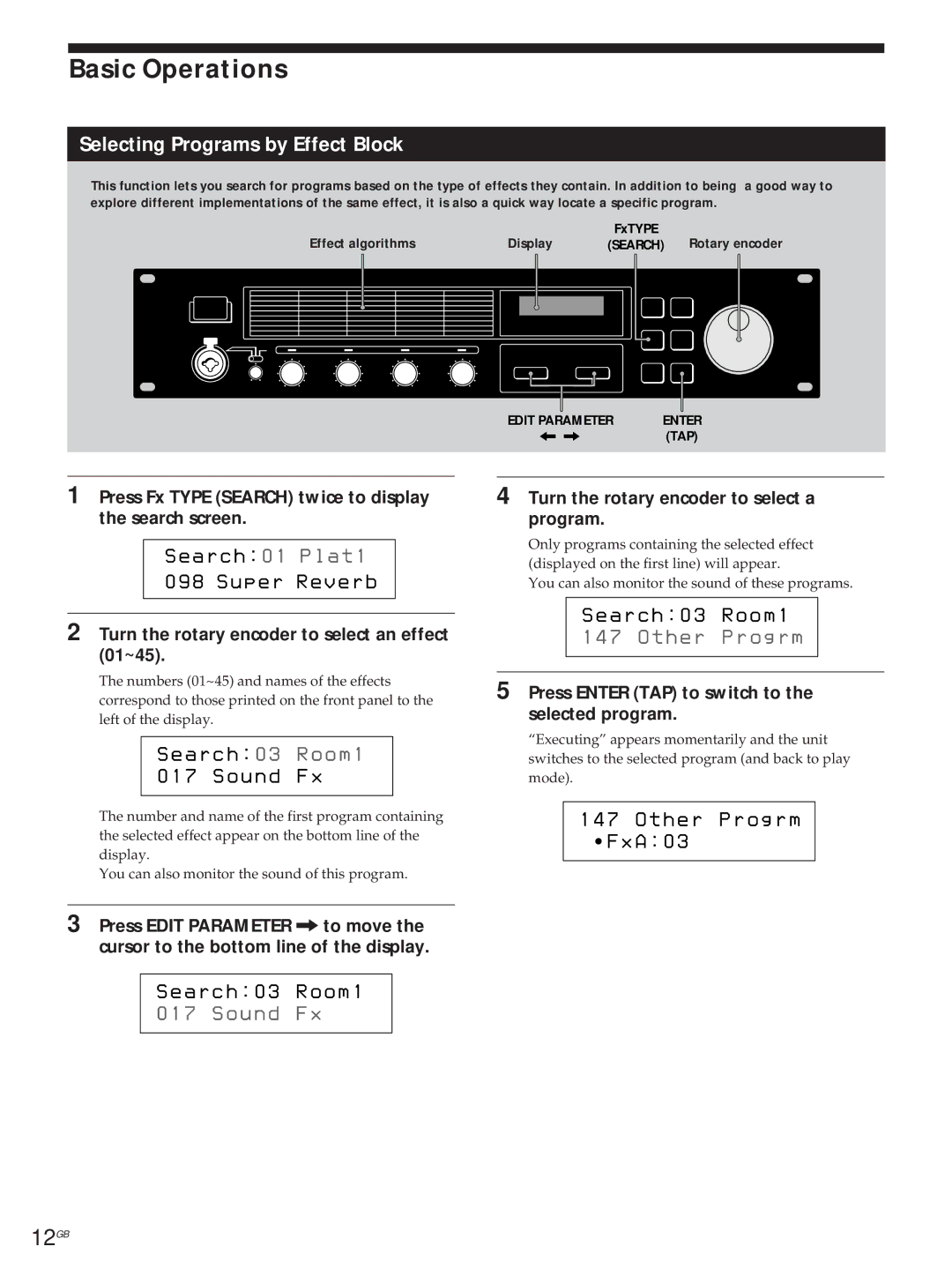 Sony DPS-V55M operating instructions Basic Operations, Selecting Programs by Effect Block 