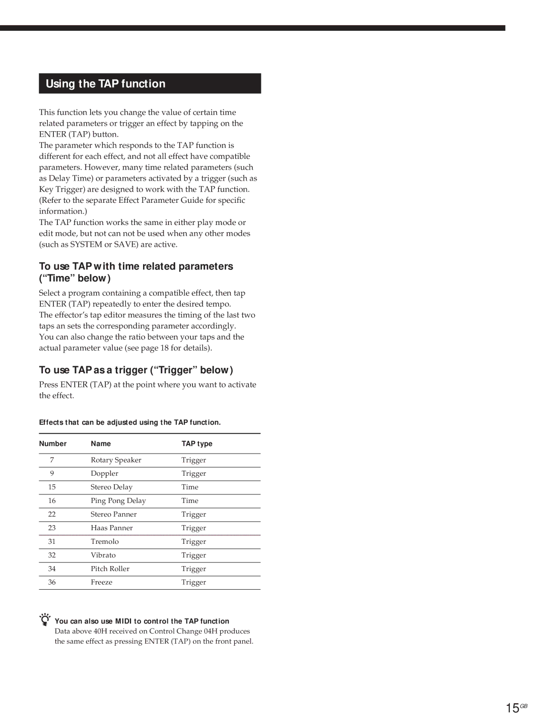 Sony DPS-V55M operating instructions Using the TAP function, To use TAP with time related parameters Time below 