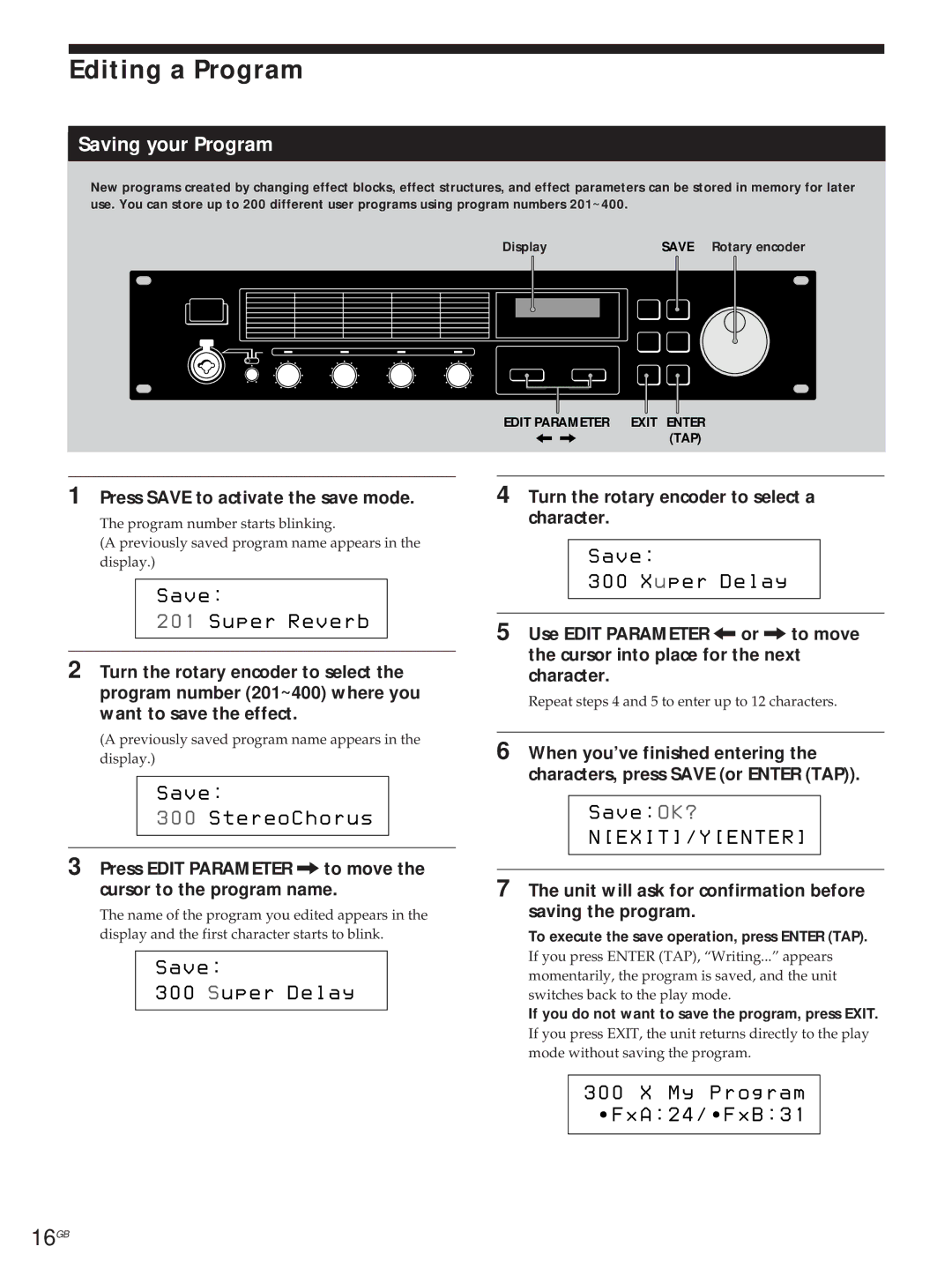 Sony DPS-V55M operating instructions Saving your Program 