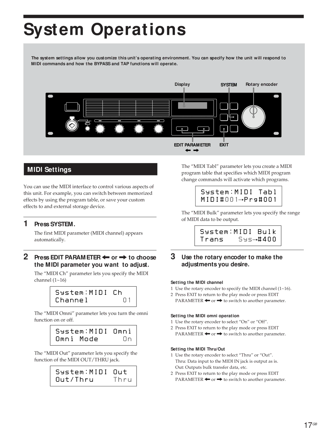 Sony DPS-V55M operating instructions System Operations, Midi Settings 