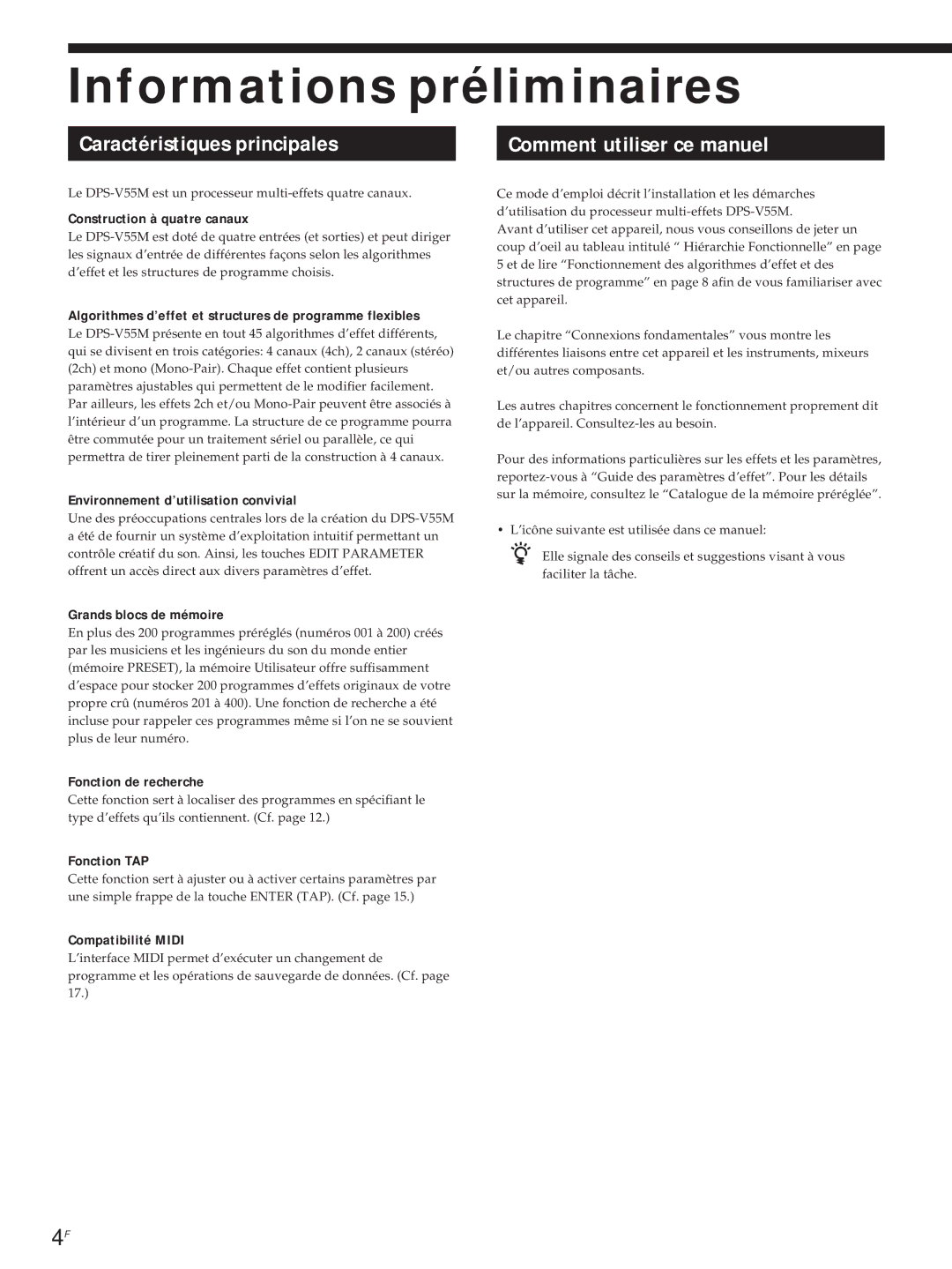 Sony DPS-V55M operating instructions Informations préliminaires, Caractéristiques principales, Comment utiliser ce manuel 