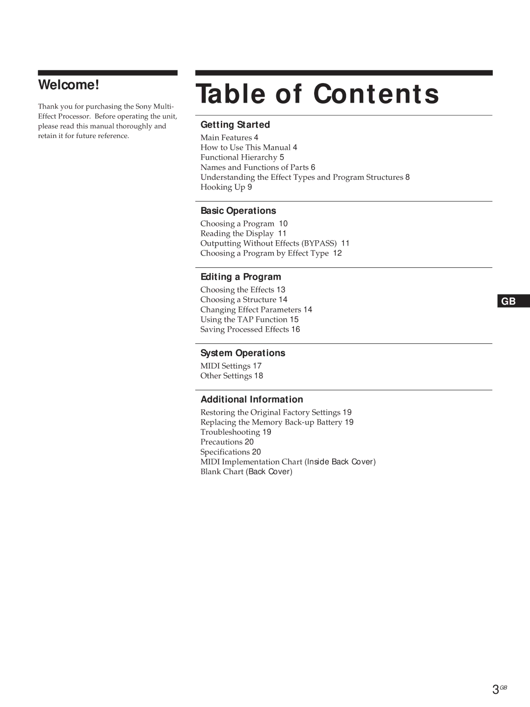 Sony DPS-V55M operating instructions Table of Contents 