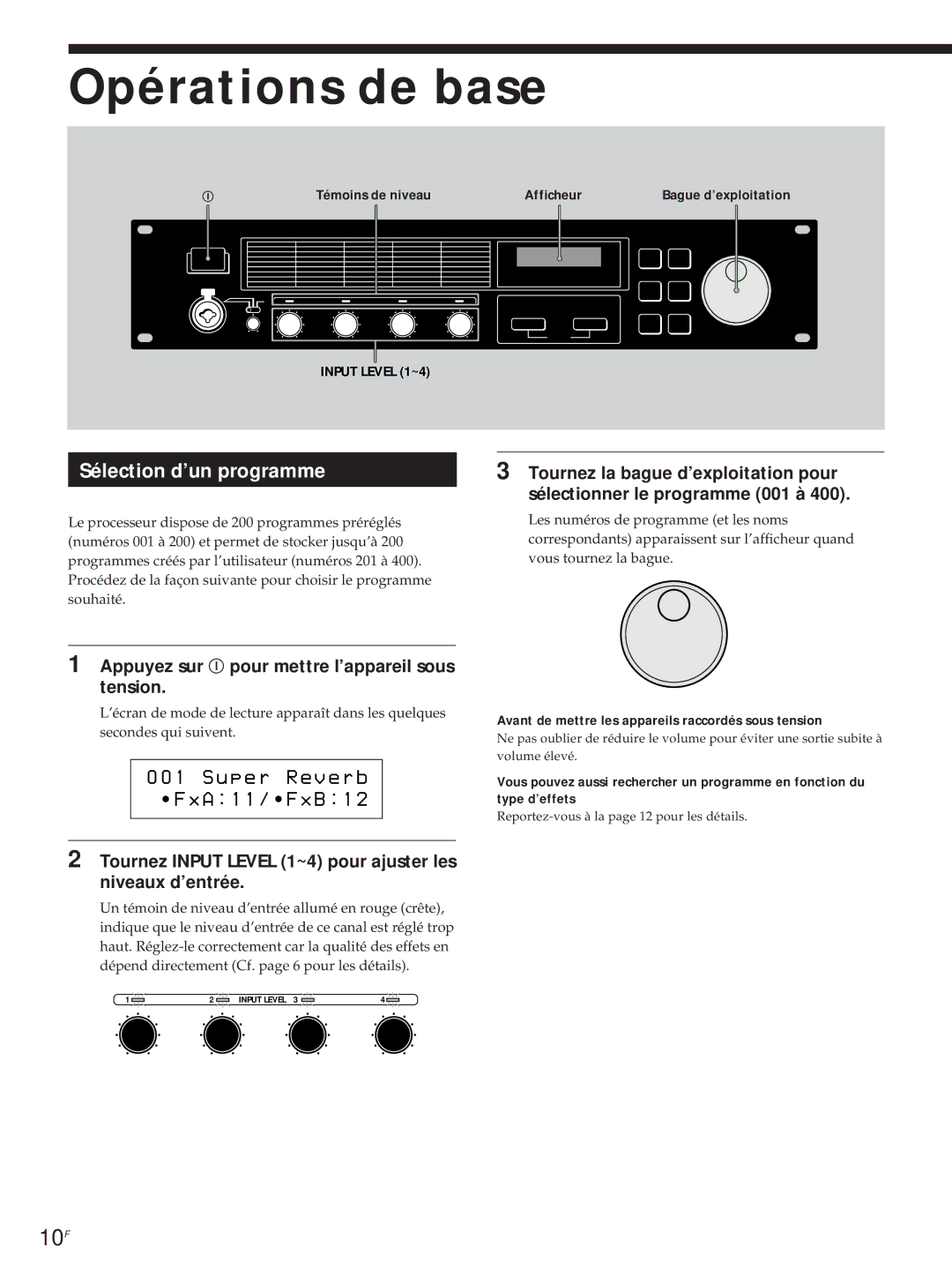 Sony DPS-V55M Opérations de base, Sélection d’un programme, Appuyez sur U pour mettre l’appareil sous tension 