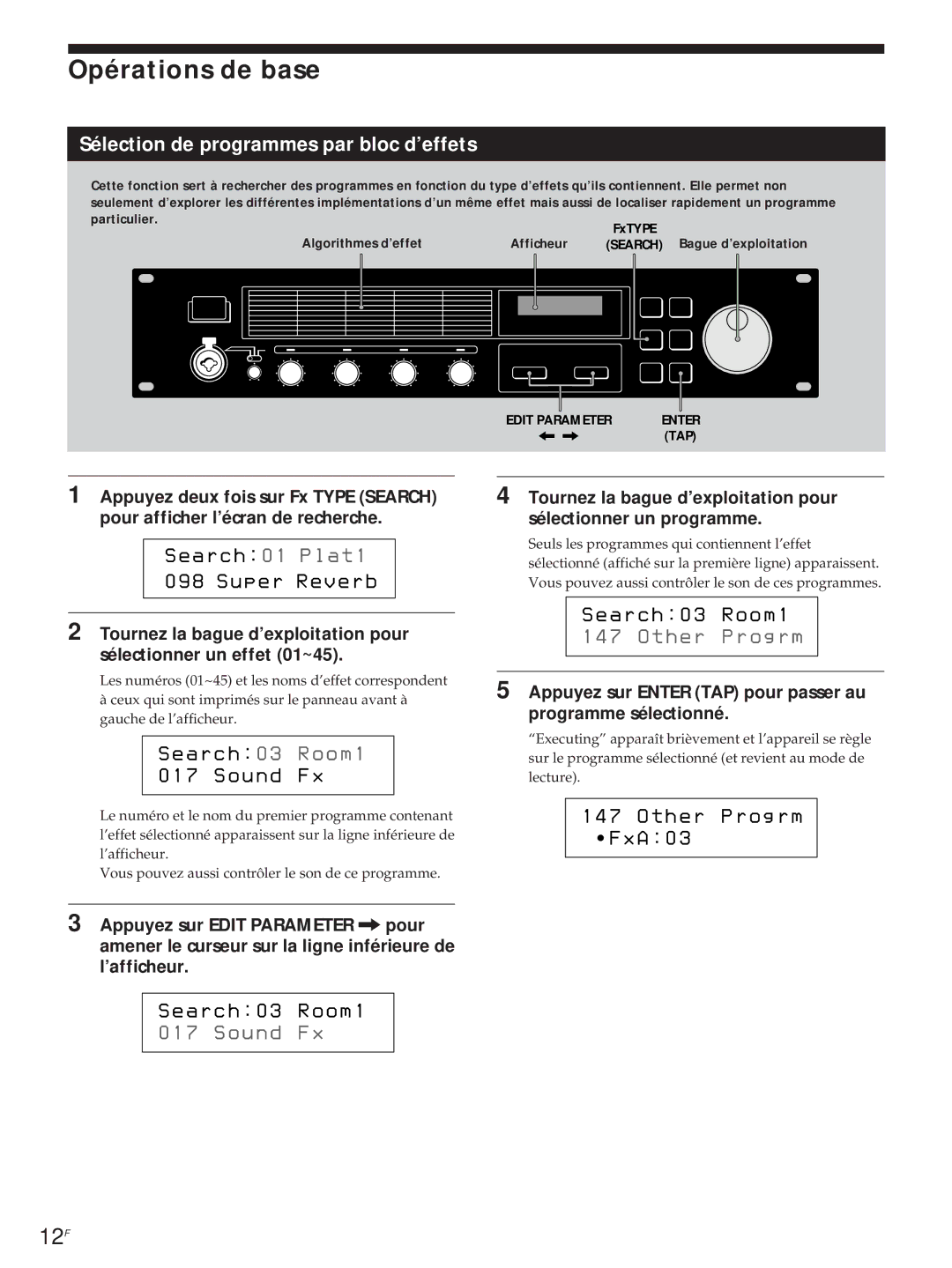 Sony DPS-V55M operating instructions Opérations de base, Sélection de programmes par bloc d’effets, Particulier 