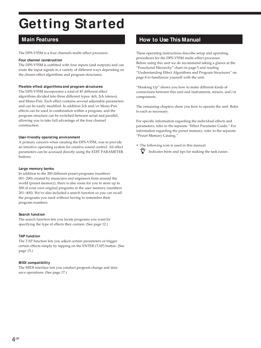 Sony DPS-V55M operating instructions Getting Started, Main Features, How to Use This Manual 