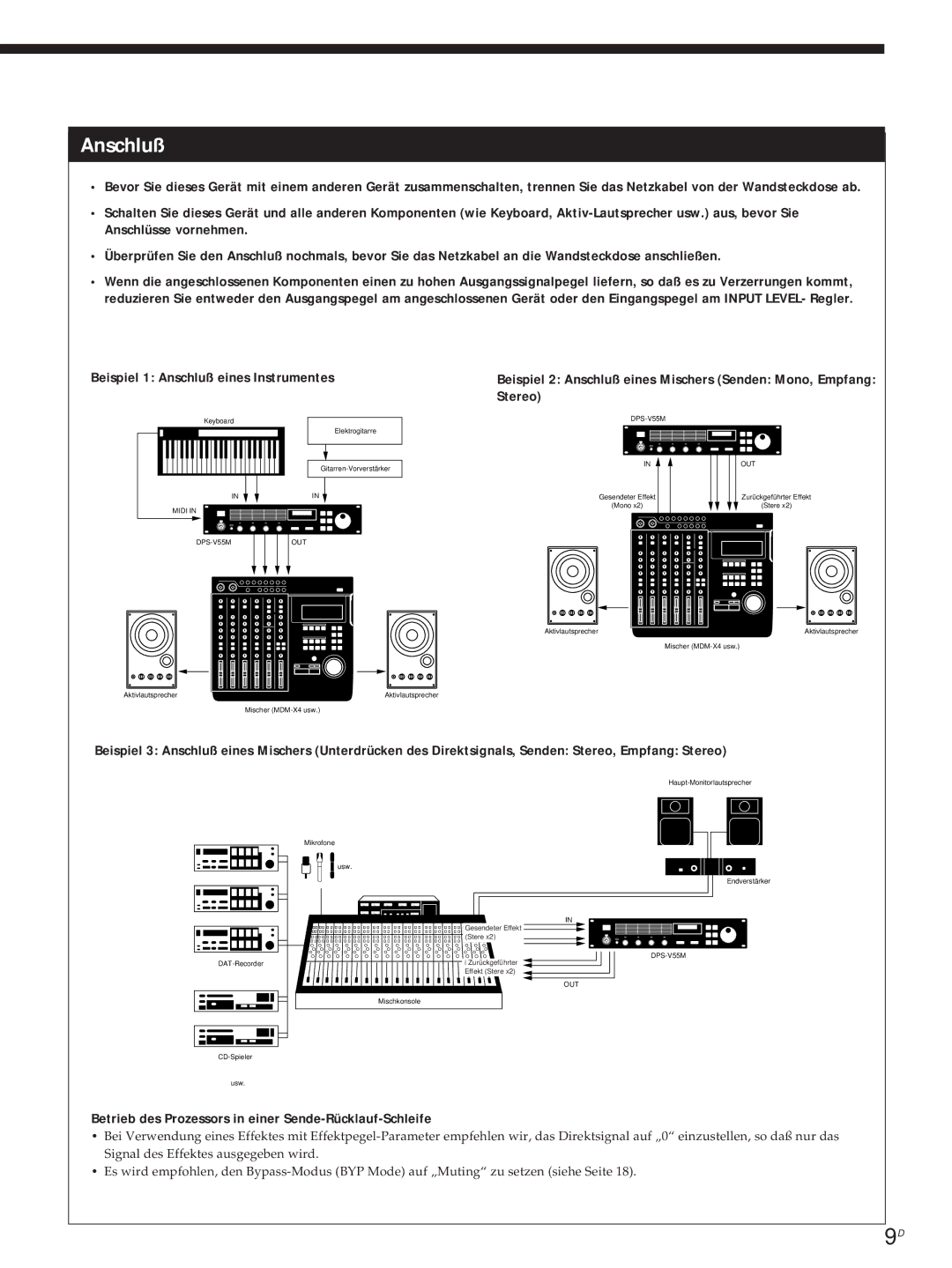 Sony DPS-V55M Beispiel 1 Anschluß eines Instrumentes, Betrieb des Prozessors in einer Sende-Rücklauf-Schleife 