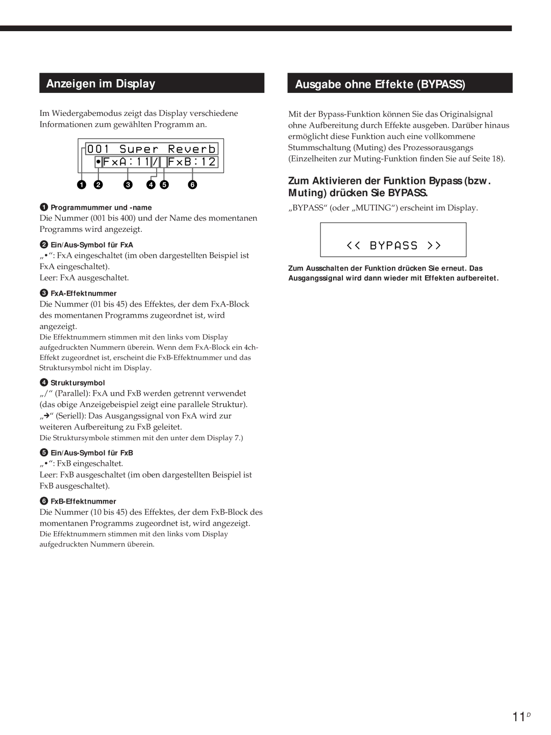 Sony DPS-V55M operating instructions Anzeigen im Display, Ausgabe ohne Effekte Bypass 