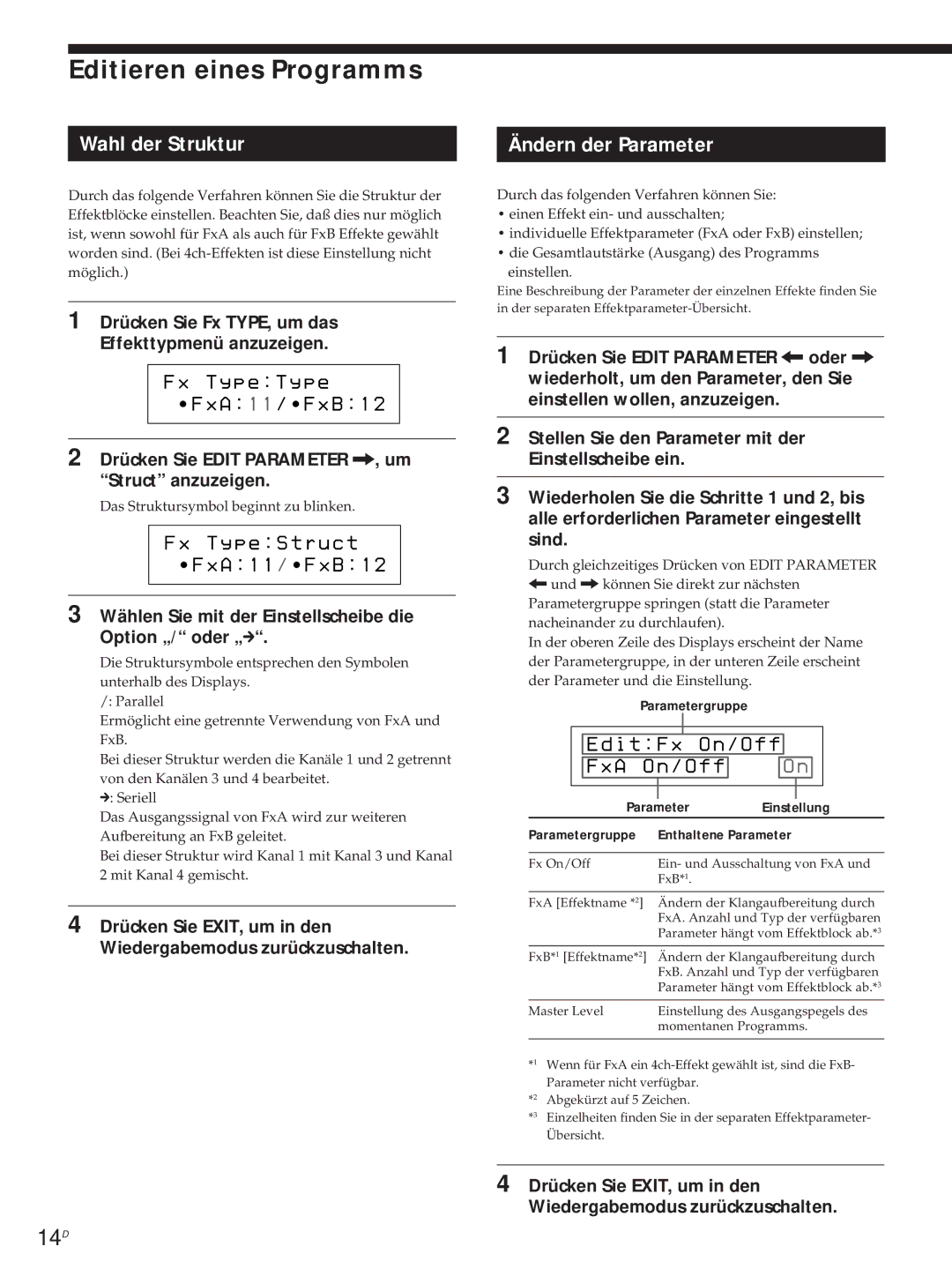 Sony DPS-V55M operating instructions Editieren eines Programms, Wahl der Struktur, Ändern der Parameter 