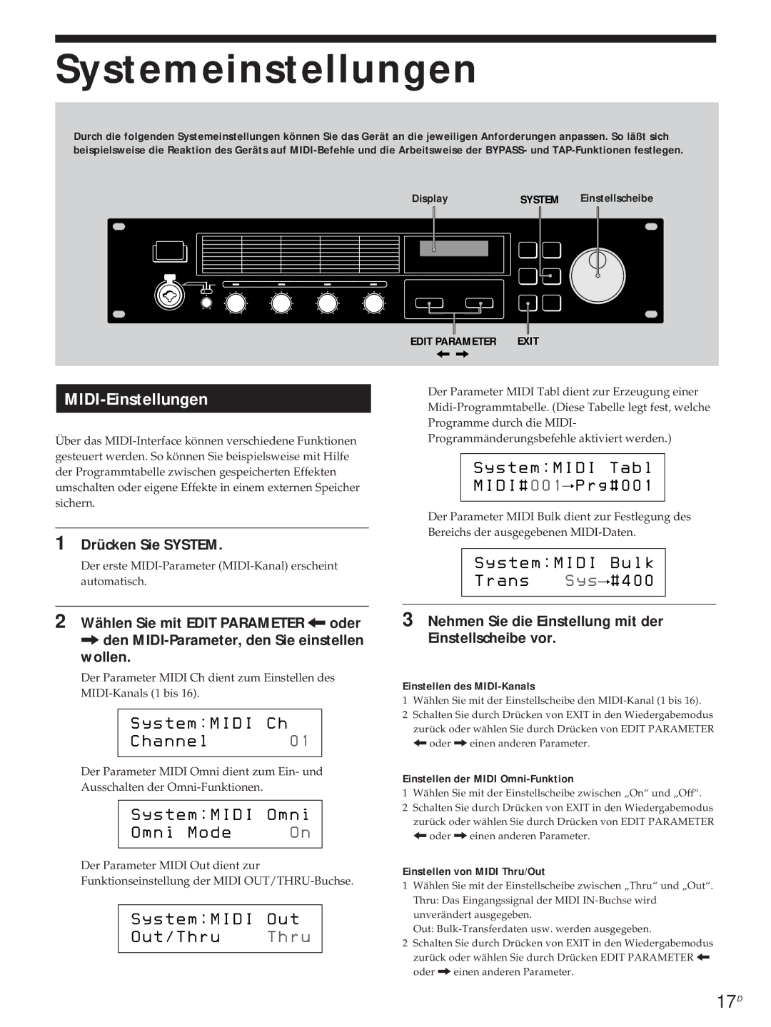 Sony DPS-V55M operating instructions Systemeinstellungen, MIDI-Einstellungen, Drücken Sie System 