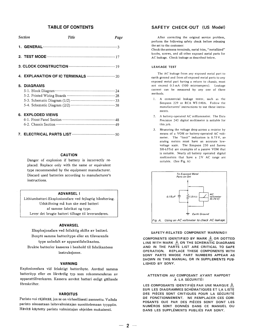 Sony DPS-V77 service manual Table of Contents 