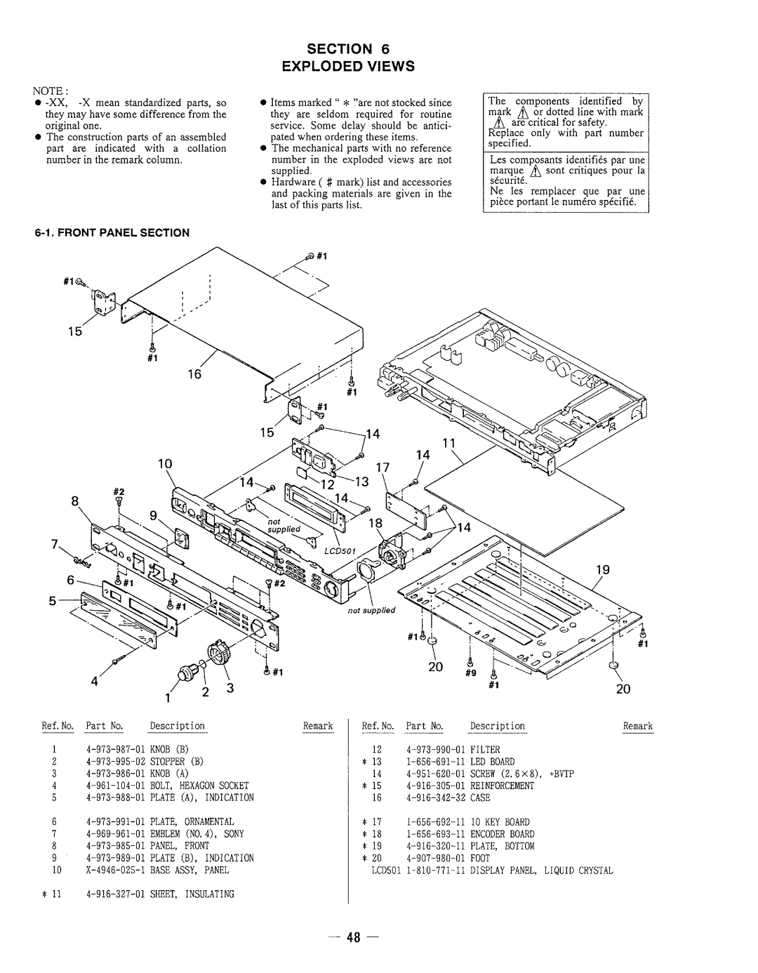 Sony DPS-V77 service manual Section Exploded Views, LCD501 1-810-771-11 Display PANEL, Liquid Crystal 