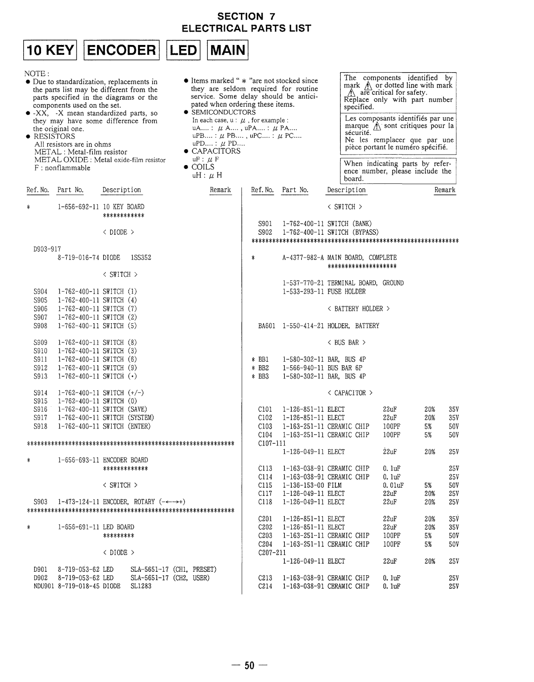 Sony DPS-V77 service manual Diode, Switch, Fuse Holder, Bus Bar, Capacitor 