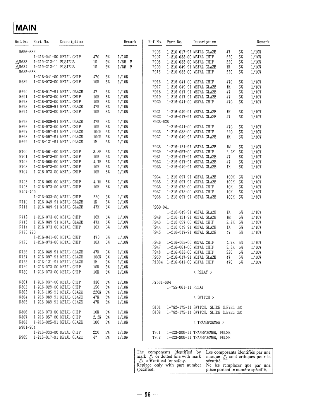 Sony DPS-V77 service manual Chip, Glaze, Relay, Transformer 