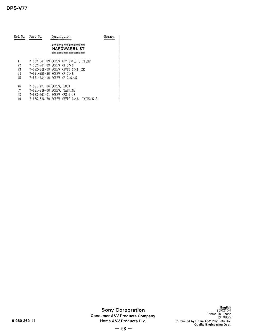 Sony DPS-V77 service manual 9510210-1 1995.9 