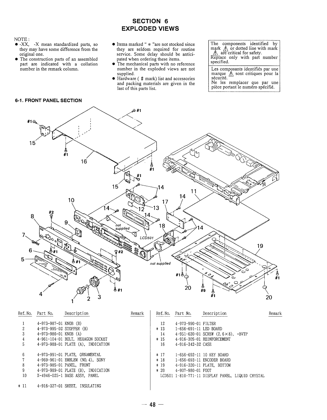Sony DPS-V77 service manual Section Exploded Views, Front Panel Section 