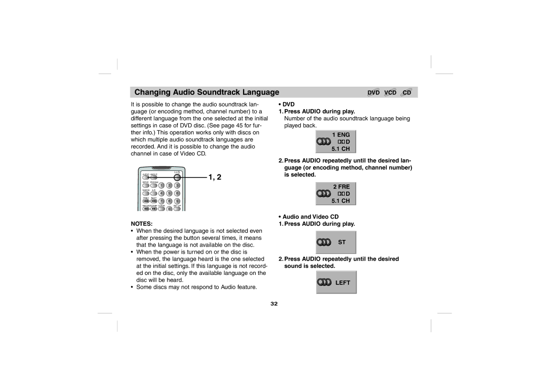 Sony DPS5032N operating instructions Changing Audio Soundtrack Language, Press Audio during play 