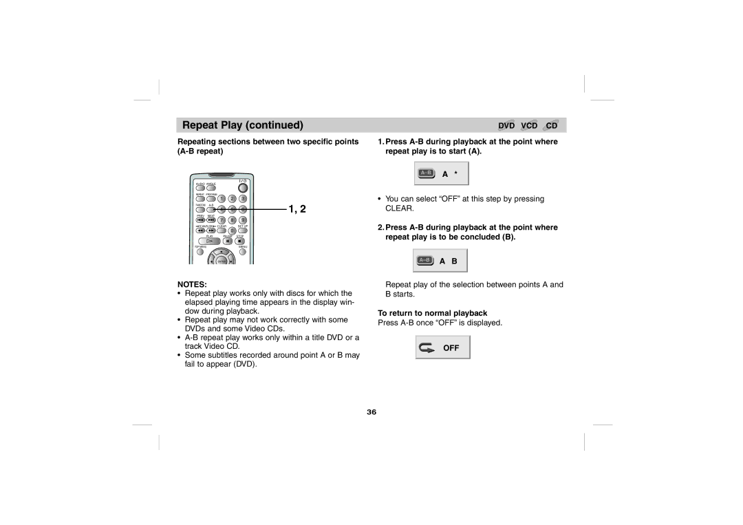 Sony DPS5032N Repeating sections between two specific points A-B repeat, To return to normal playback 