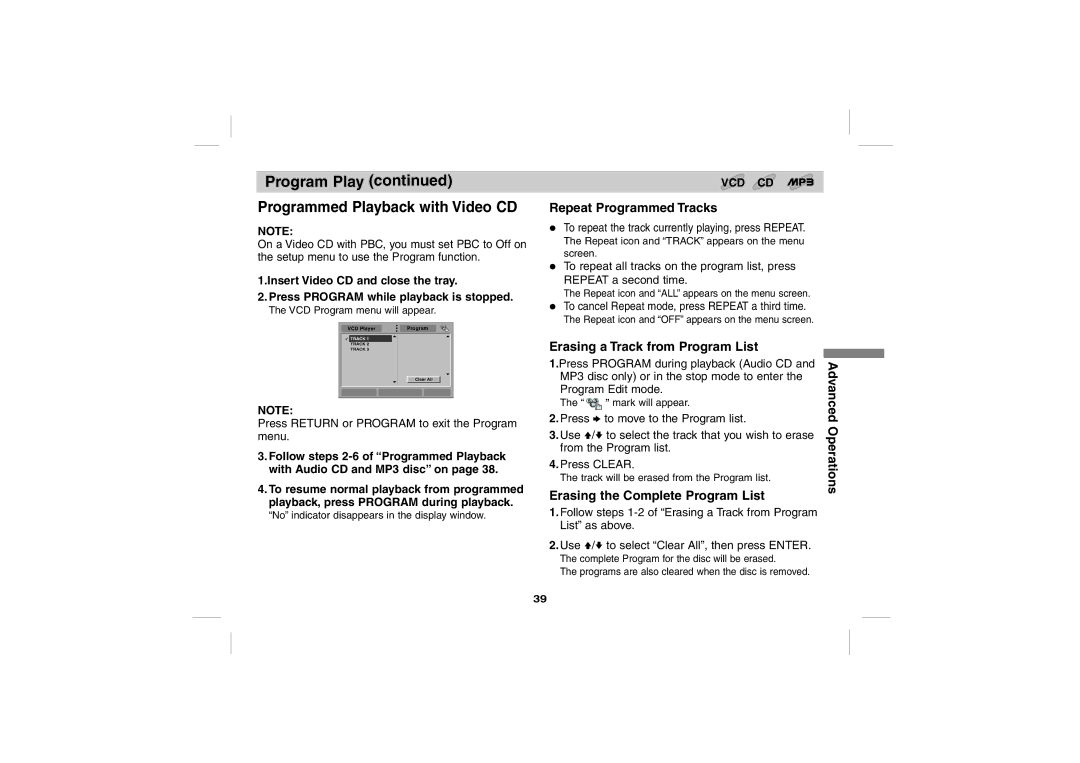 Sony DPS5032N operating instructions Program Play, Programmed Playback with Video CD 