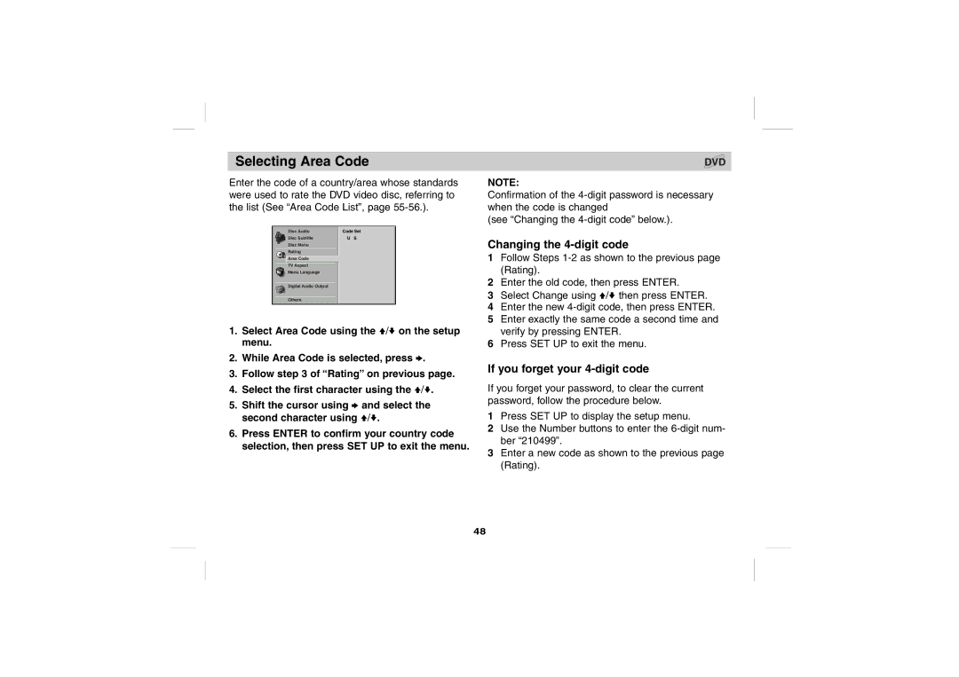 Sony DPS5032N operating instructions Selecting Area Code, Changing the 4-digit code 