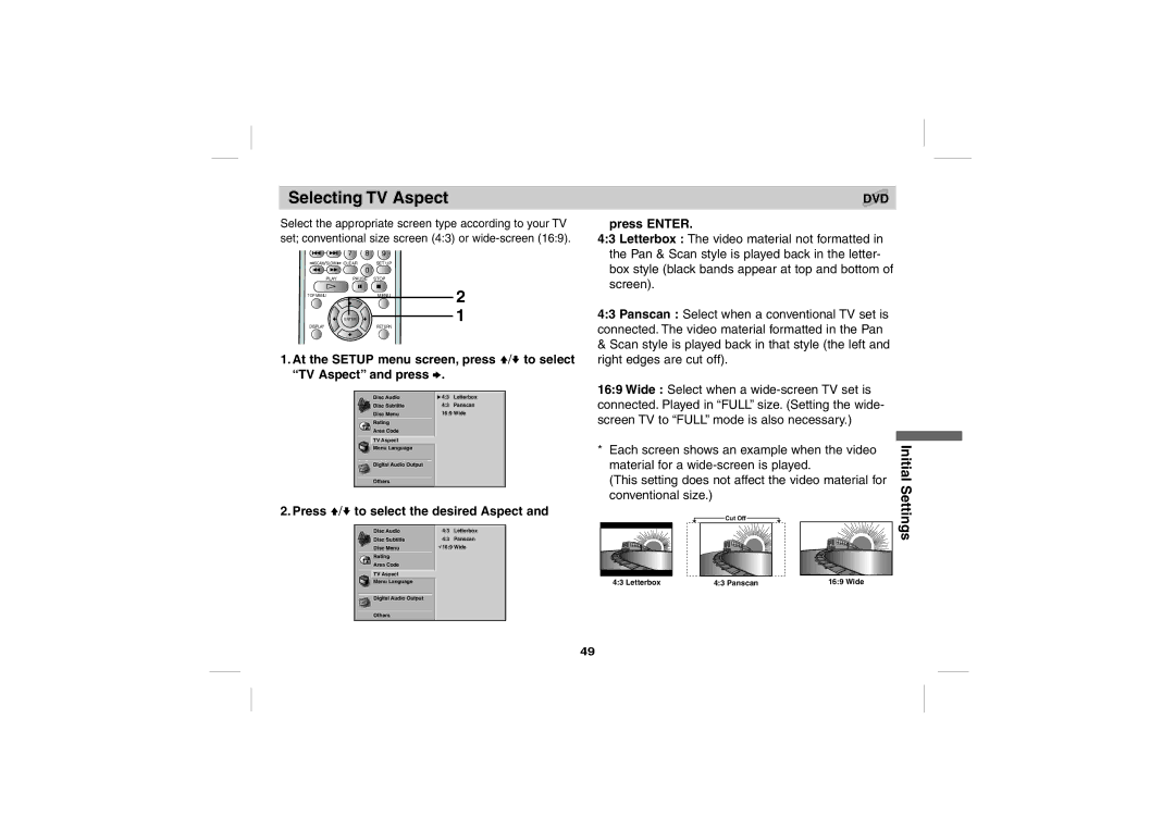 Sony DPS5032N operating instructions Selecting TV Aspect, Press Enter, Press V/v to select the desired Aspect 