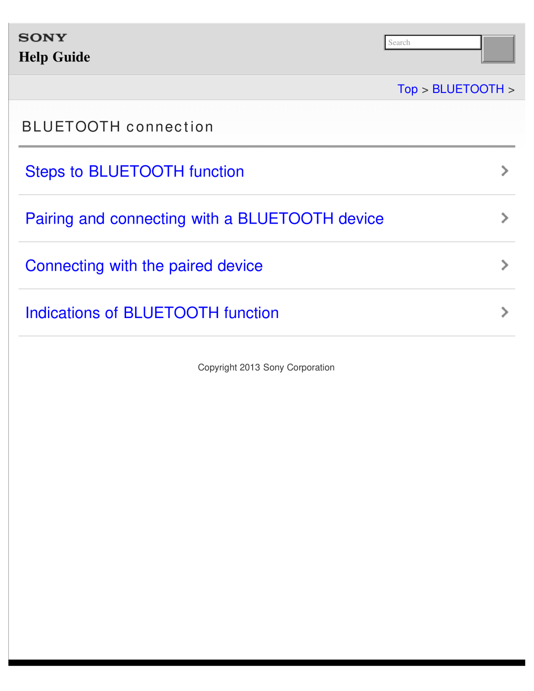 Sony DR-BTN200 Steps to BLUETOOTH function, Pairing and connecting with a BLUETOOTH device, BLUETOOTH connection, Search 