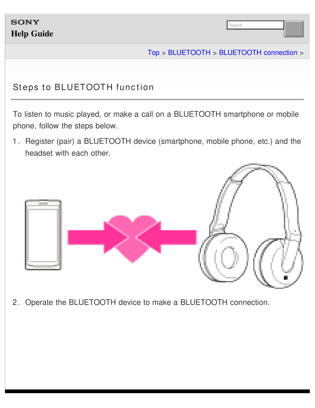 Sony DR-BTN200 manual Steps to BLUETOOTH function, Help Guide, Top BLUETOOTH BLUETOOTH connection 