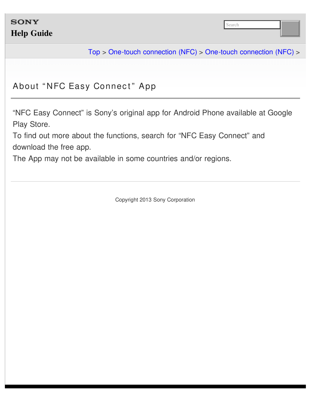 Sony DR-BTN200 manual About “NFC Easy Connect” App, Help Guide 