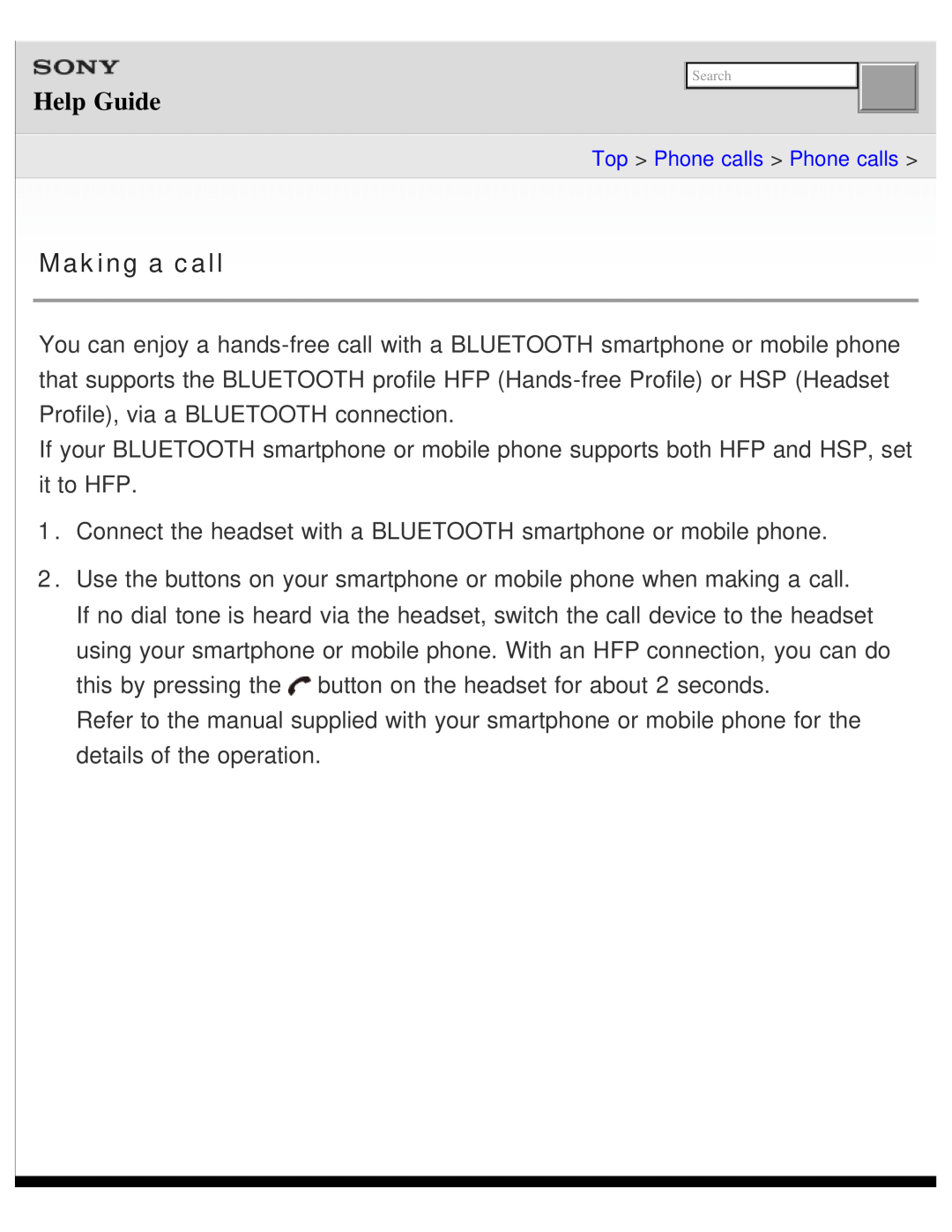 Sony DR-BTN200 manual Making a call, Help Guide, Top Phone calls Phone calls 