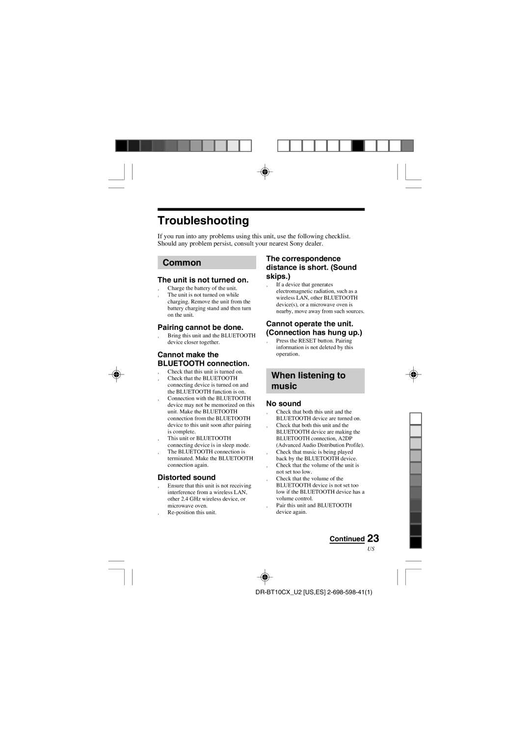 Sony DRBT10CX operating instructions Troubleshooting, Common, When listening to Music 