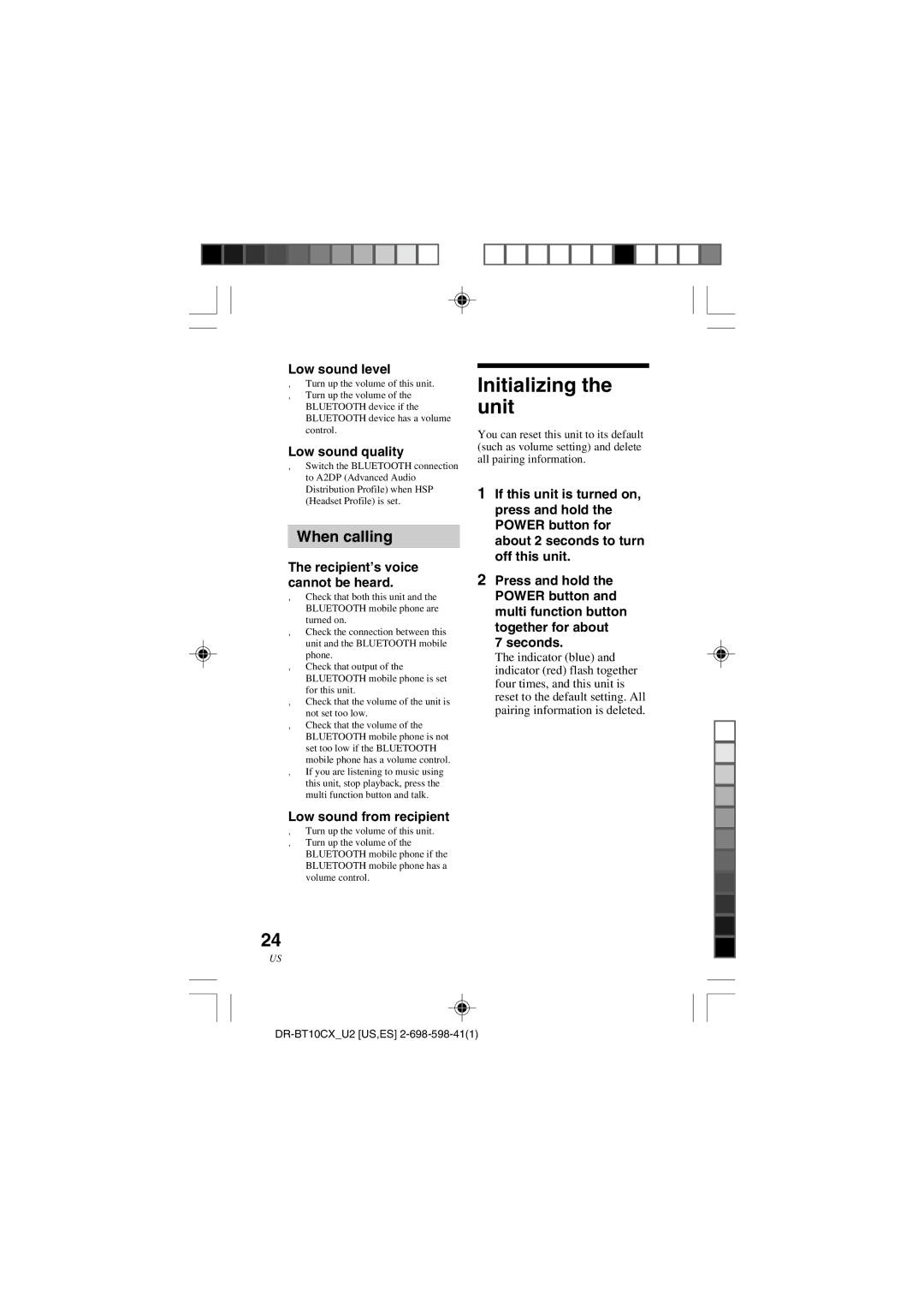 Sony DRBT10CX operating instructions Initializing the unit, When calling 